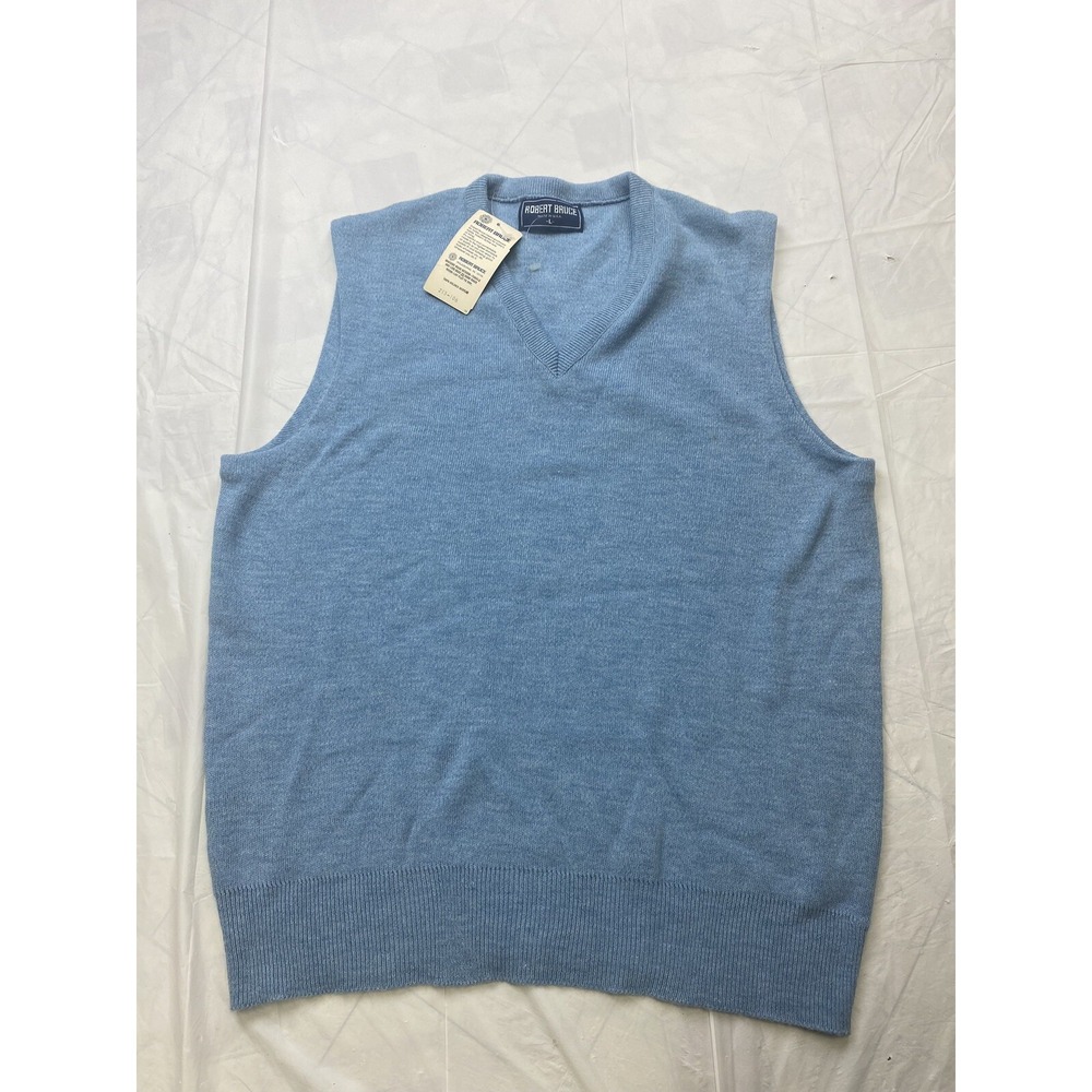 NWT Vintage 80s Mens Robert Bruce Sweater Vest Size Large Blue Grandpa Made USA